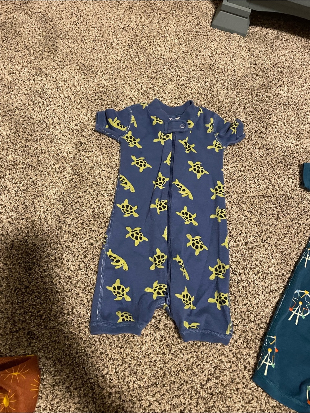 Hanna Andersson Navy Blue Short-Sleeve Turtle Print One-Piece